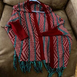 Rue21 Red and Teal Patterned Cardigan